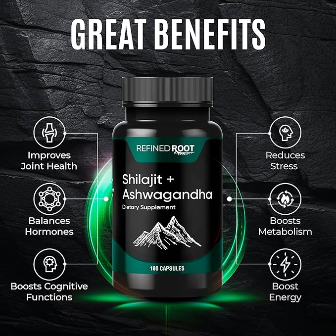 Shilajit for Men 1000mg &amp Ashwagandha Supplements 500mg (180 Capsules) - (20% Fulvic Acid Supplement) - Shilajit for Women