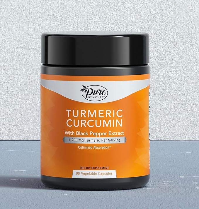 Pure By Nature Turmeric Curcumin Supplement with Black Pepper Extract - 95% Curcuminoids Turmeric Supplement Organic High Absorption Antioxidant Support for Joint Immune Health – 1200mg/Serving (90)