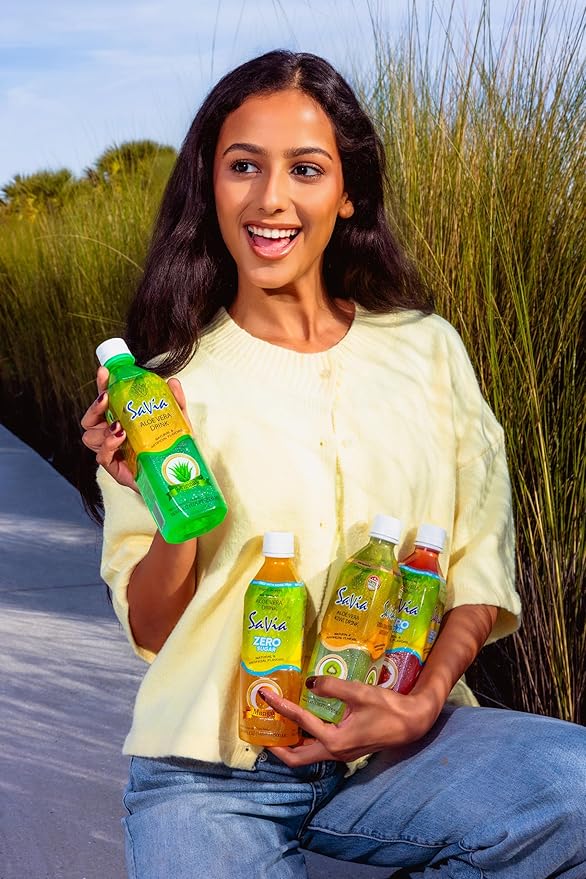 Savia - Zero Sugar Strawberry Aloe Vera Drink Quality Aloe-Based Beverage Made with Real Aloe Pulp &amp Natural Delicious &amp Refreshing Vegetarian Gluten-Free Fat-Free (16.9oz 12-Pack)
