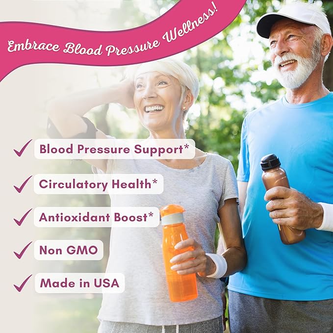 Blood Pressure Support Supplement - 13 Herbs &amp Vitamins - with Hawthorn Hibiscus Garlic &amp Olive Leaf Extract - Natural Supplement for Women &amp Men - High Strength Capsules - Non-GMO - 90