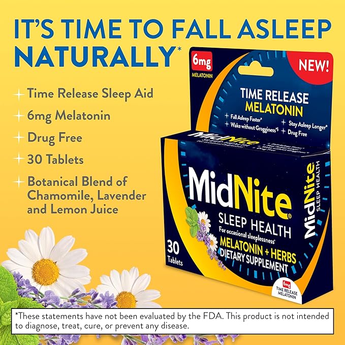 MidNite Time Release 6mg Melatonin 30 Tablets &amp Back to Sleep 1.5mg Melatonin 30 Cherry Flavored Chewable Tablets Sleep Aid Bundle