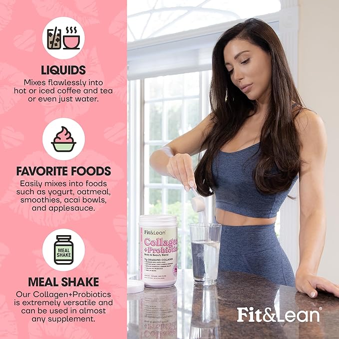 Fit &amp Lean Collagen + Probiotics- Grass-fed Collagen Peptide Powder Unflavored 12.64oz
