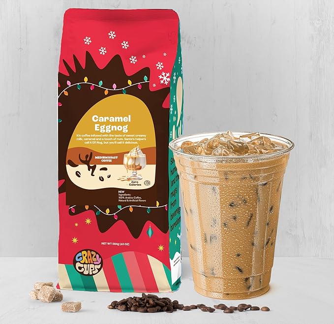 Crazy Cups Flavored Ground Eggnog Coffee Caramel Eggnog in 10 oz Bag 3 Pack
