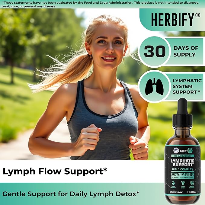 HERBIFY Lymphatic Drainage Drops for Liver Detox &amp Immune Support - Lymph System Support Drops - Detox Cleanse - 60 Days Supply - 2 Fl Oz Made in USA