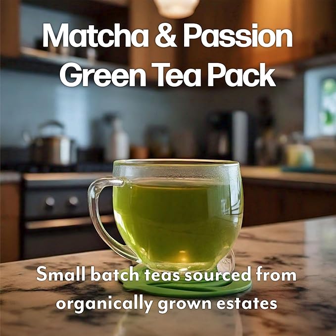 Maud's Organic Passion Green Tea Pods &amp Organic Matcha Green Tea Bundle 48 ct Single Serve Tea Pods – 100% Gourmet Blended Tea Leaves Compatible with Keurig K Cups Maker