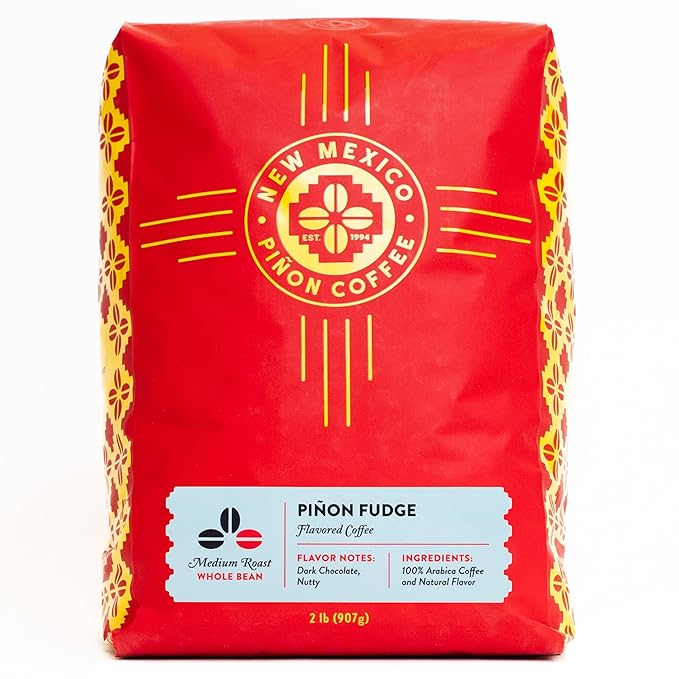 New Mexico Piñon Whole Bean Coffee Medium Roast 100% Brazilian Arabica Piñon Fudge - Naturally Chocolate Nutty &amp Smooth Flavored Coffee Beans - 2 Lb Bag
