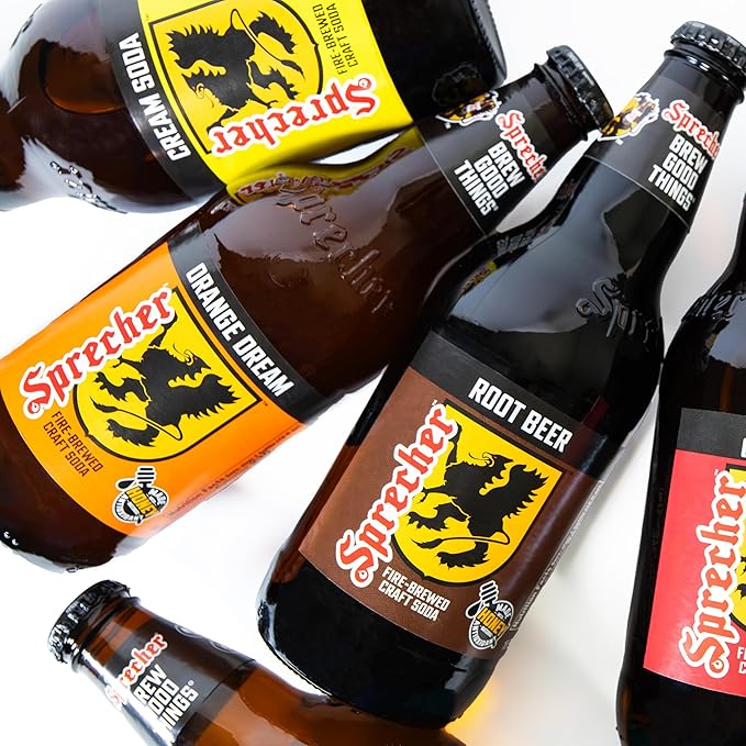Sprecher Fire Brewed Craft Soda Handcrafted Gourmet Soft Drink with Real Honey 16 fl oz Glass Bottles (12 Pack Multiple Flavors Available) (Root Beer)