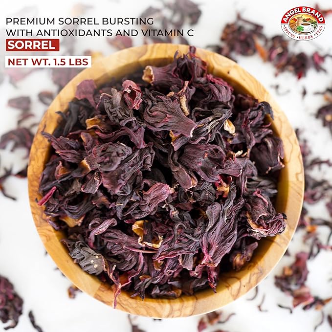 Angel Brand Dried Sorrel Hibiscus Flowers 1.5 lbs Pouch - Discover Rich Flavor &amp Aroma of Healthful Delights with Hibiscus Tea Loose Leaf - Enjoy Refreshing &amp Nutritious Beverages to Elevate