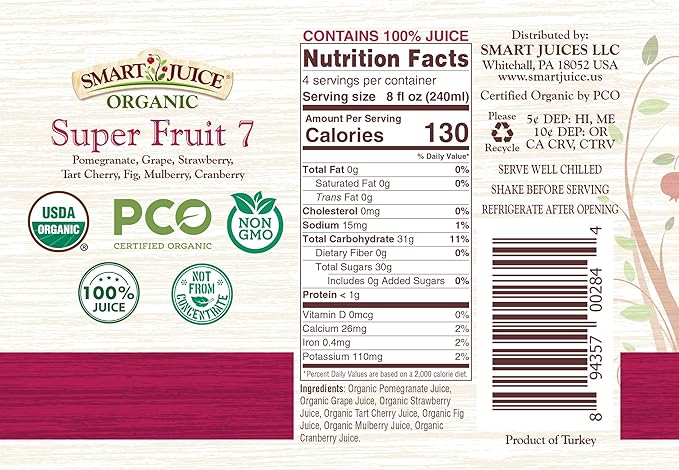 Smart Juice Super Fruit 7 Organic Juice - 33.8 fl oz (1L) - (case of 6)