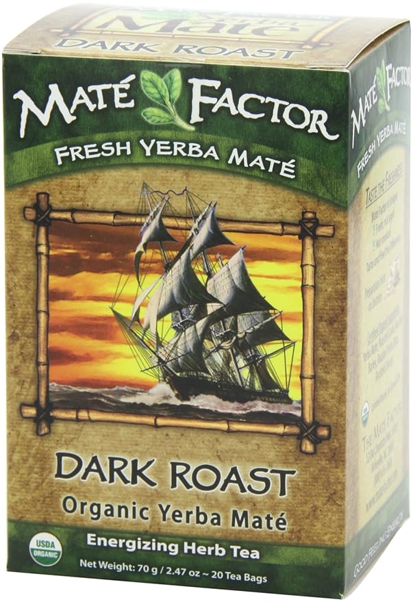 The Mate Factor Yerba Mate Energizing Herb Tea Dark Roast 20 Tea Bags (Pack of 3)