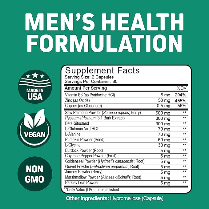 Dual Prostate &amp Hair Support for Men – Saw Palmetto Beta-Sitosterol Pumpkin Seed – Promotes Urinary Health &amp Natural DHT Blocking – 120 Capsules