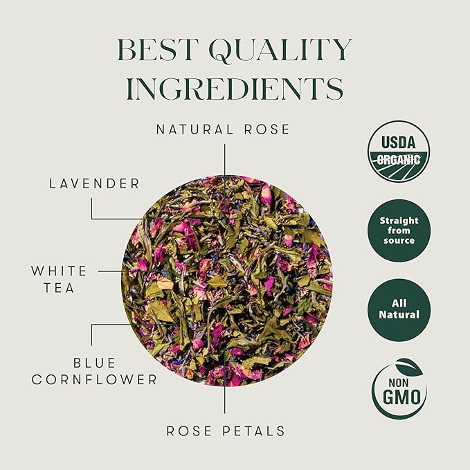 Luxmi Estates Lavender Valley Organic Loose Leaf Tea (25g) Darjeeling Makaibari White Tea Low Caffeine Sleep Function Tea