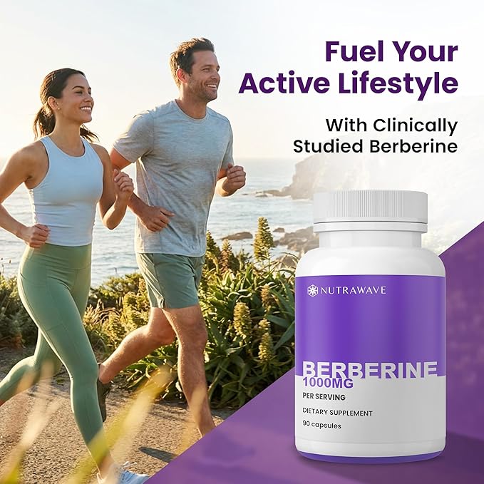 Nutrawave Pure Berberine Maximum Potency - 1000mg Per Serving - 2 Capsules 500mg Each - Supports Blood Sugar Levels Healthy Lipid (Fat) and Glucose Metabolism - Non-GMO Vegan - 2 Pack