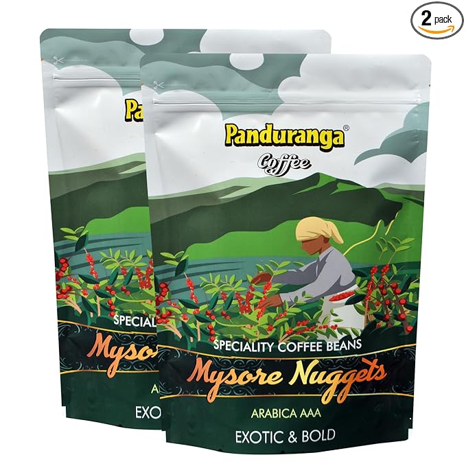 Panduranga Coffee | Mysore Nuggets | 100% Plantation AAA Arabica Coffee | Extra Bold | Black Coffee- 250grams (Pack of 2)