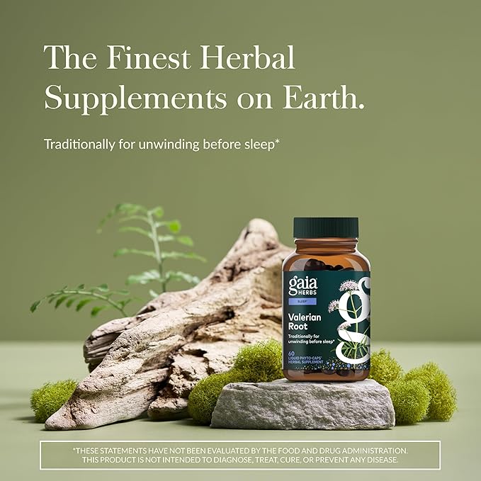 Gaia Herbs Valerian Root - Support for Calm &amp Relaxation to Prepare for Sleep* - with Valerian Root Extract - 60 Vegan Liquid Phyto-Caps (30 Servings)