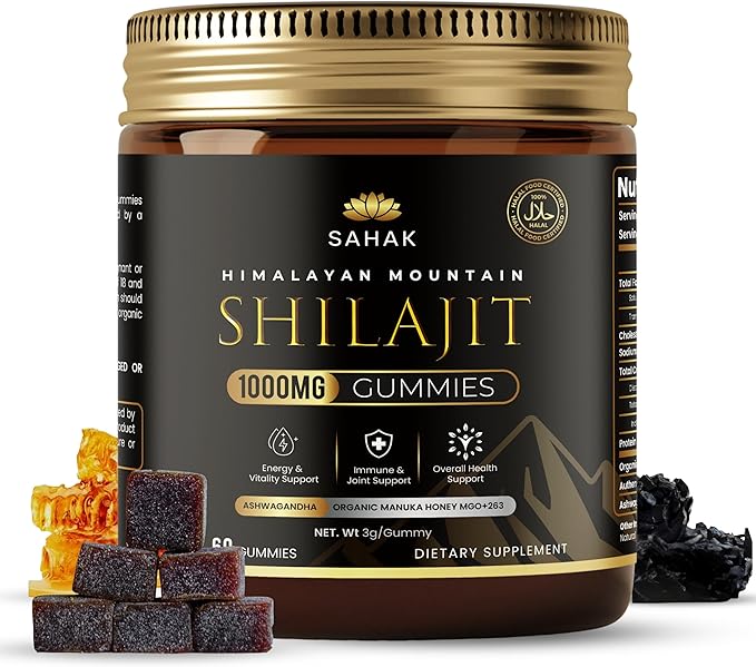 SAHAK Shilajit Gummies Himalayan Strength &amp Energy Support for Men &amp Women with KSM-66 Ashwagandha Manuka Honey MGO &amp 85+ Minerals – Lab Tested Sugar-Free Vitality &amp Focus Formula