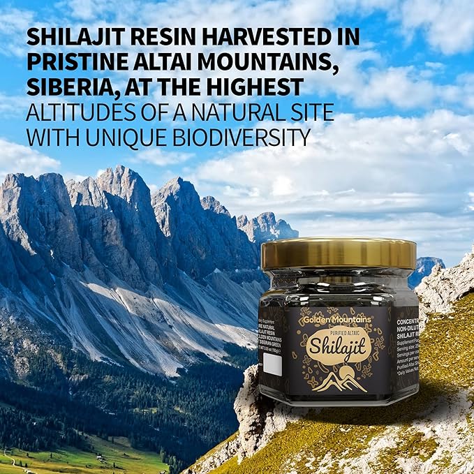 Pure Authentic Siberian Altai Golden Mountains Shilajit Resin 100g 3.53oz - Measuring Spoon – Quality &amp Safety Certificate in Each Box