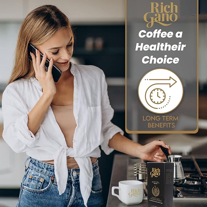 Rich Gano Reishi Mushroom Coffee – (10 Boxes of 30 Sachets) Black Coffee with Ganoderma Extract – All Natural Vegan Friendly Instant Coffee Packets – Zero Jitters Energize Ganoderma