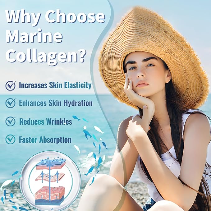 Zammex Marine Collagen Peptides Powder Unflavored Wild-Caught Fish Collagen Powder Supports Healthy Skin Hair Joints Type 1 &amp 3 Collagen Supplement for Women - Easy to Mix. (32 Servings)