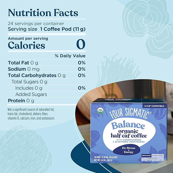 Four Sigmatic Adaptogen Coffee K-Cups | Organic Medium Roast Ground Coffee with Ashwagandha Eleuthero Chaga &amp Tulsi | Immune Support &amp Stress Relief | Keto | 24 Count