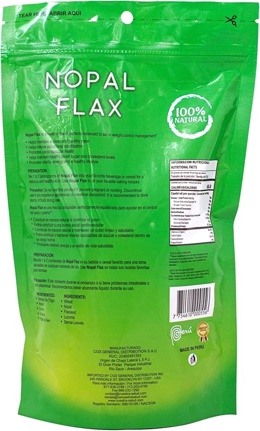 Nuestra Salud - Nopal Flax Linaza Plus Value Pack (3 bags) Colon Cleanse Fiber Flaxseed Original 454g