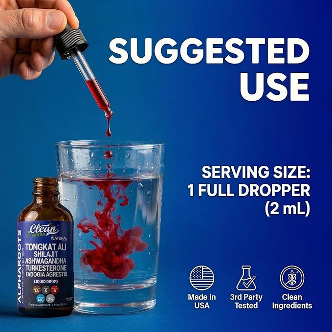 Tongkat Ali Liquid Drops Shilajit Ashwagandha Turkesterone Fadogia Agrestis Magnesium Irish Sea Moss and Zinc Herbal Supplement by Clean Nutra