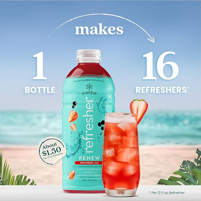 Smartfruit Renew Refresher – Strawberry Acai – Made with Real Fruit Juice No Added Sugar Coconut Water for Hydration Green Coffee Bean Extract for Natural Energy – 48oz Drink Mix