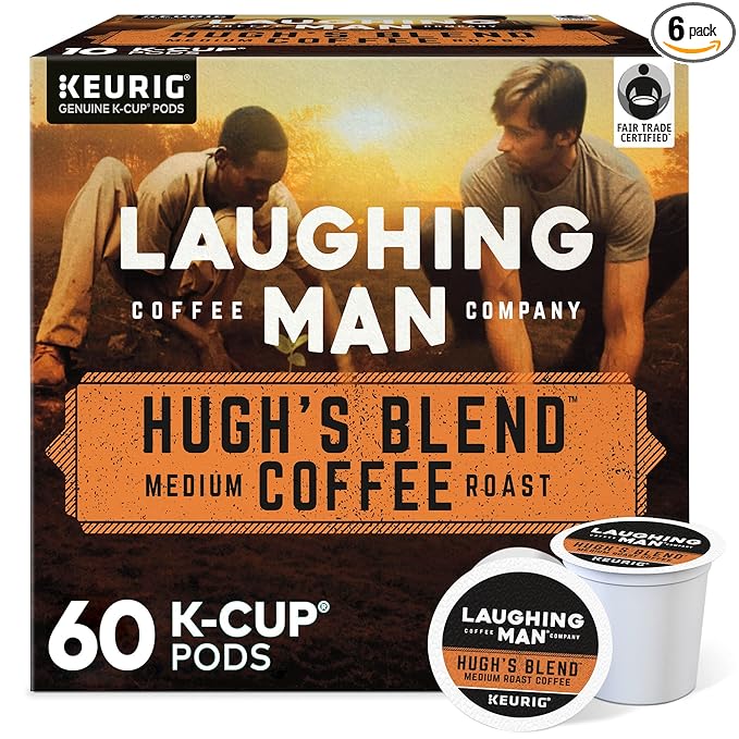 Laughing Man Hugh's Blend Keurig Single-Serve K-Cup Pods Medium Roast Coffee 60 Count (6 Packs of 10)