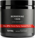 Toniiq Ultra High Strength Berberine HCl from The Himalayas - 100:1 Concentrated Extract - Lab-Tested 97% Berberine HCl - 180 Vegetarian Capsules 1500 mg per Serving