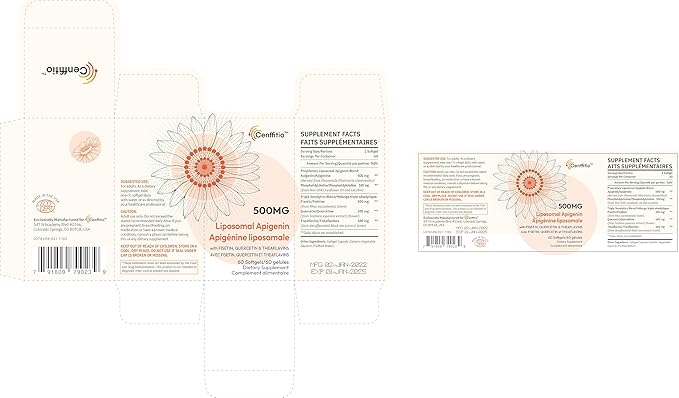 Liposomal apigenin 500mg Softgels - Optimal Apigenin Supplement with Fisetin Quercetin and Theaflavins - 4 Month Supply