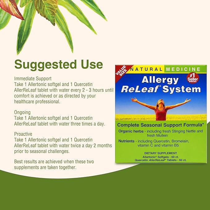 Herbs Etc. Allergy ReLeaf System - Seasonal Discomfort Supplement - Seasonal Support for Sneezing &amp Itchy Eyes - Supports Sinus Function - 60 Softgels (60 Servings) 60 Tablets (60 Servings) - 2 P