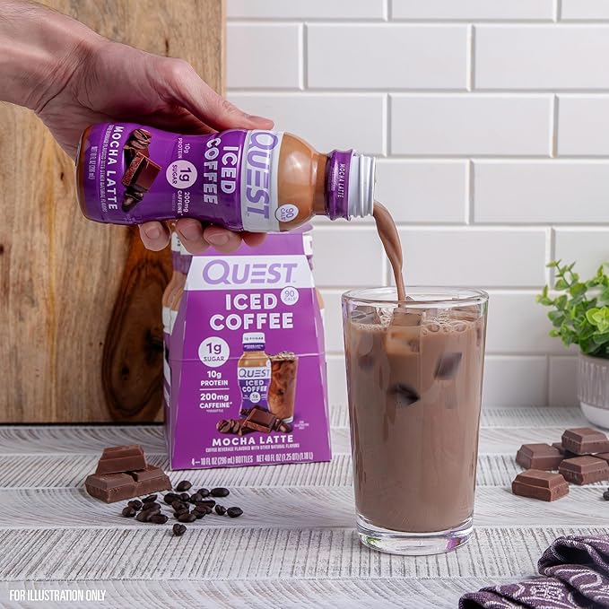 Quest Nutrition Iced CoffeeMocha Latte1g Sugar10g Protein90 calories200mg of caffeine(Pack of 24)