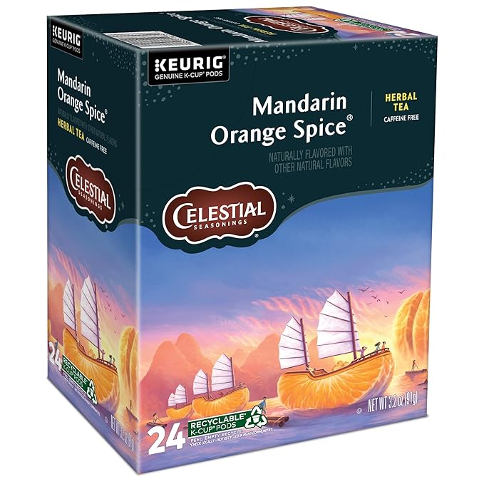 Celestial Seasonings Mandarin Orange Spice Herbal Tea Single-Serve Keurig K-Cup Pods 96 Count