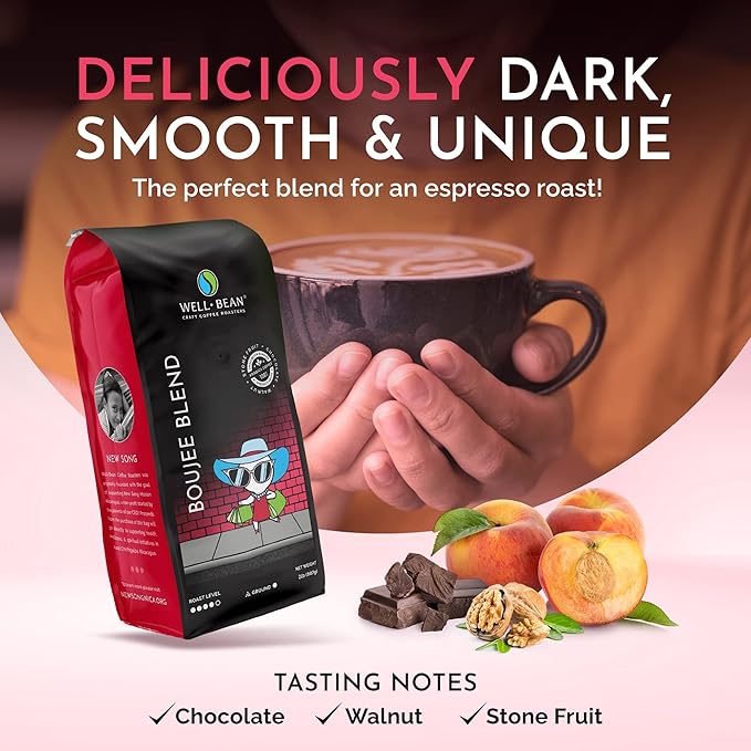 Well-Bean Coffee - Boujee Blend Ground Coffee Made of Brazil Colombia and Honduras Coffee Antioxidant Rich Coffee Ground Dark Roasted Coffee 2 lb