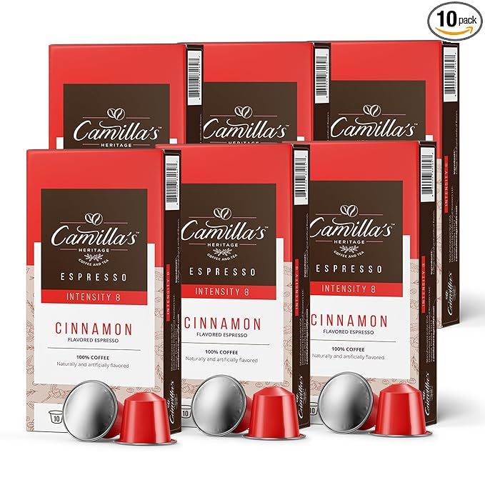 Camilla’s Heritage - Intensity 8 Cinnamon Flavored Espresso Coffee Gourmet Espresso Cups 60 Coffee Pods