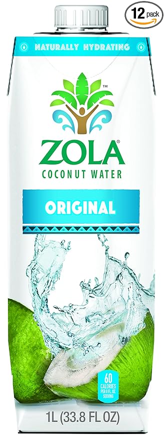 Zola Gluten Free Non-GMO BPA Free Coconut Water 33.8 oz--Pack of 12 (Coconut Water)