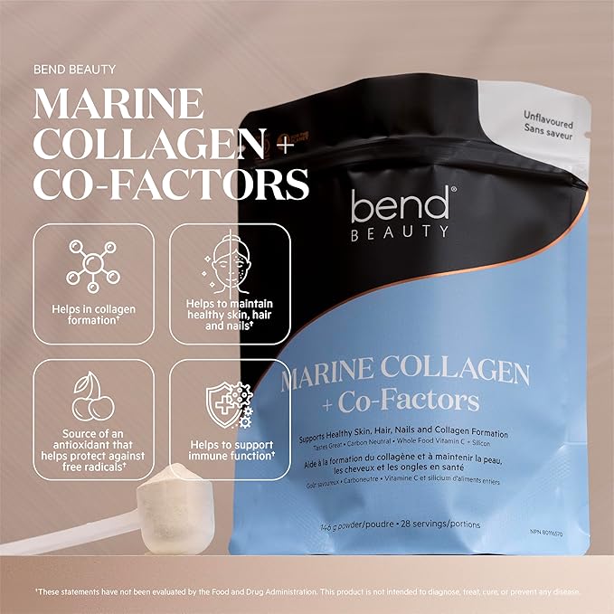 Bend Beauty Marine Collagen + Co-Factors | Unflavored Collagen Powder | Hydrolyzed Collagen Supplement | Fish Collagen Peptides + Silicon + Vitamin C | Supports Healthy Skin Hair and Nails