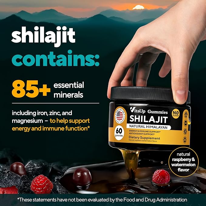 Himalayan Shilajit Gummies for Men &amp Women – Sugar-Free Shilajit Gummies with Fulvic Acid – Pure Energy Immune &amp Healthy Aging Support – 60 Gummies