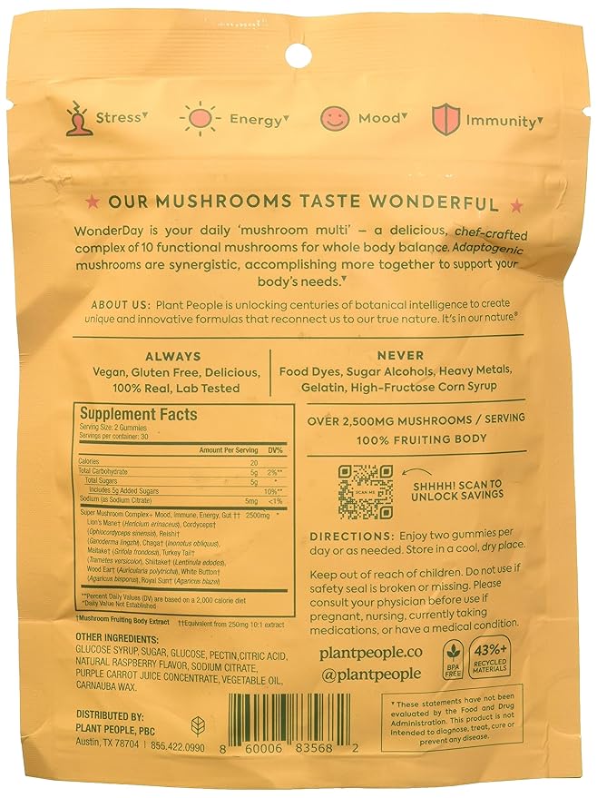 Plant People WonderDay Mushroom Gummies 60 CT