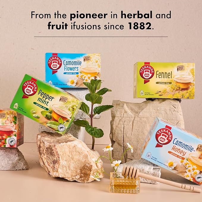 Teekanne Camomile Honey Tea Herbal Tea Caffeine Free Naturally Flavored Classic Herbal Tea with 20 Individually Wrapped Tea Bags Per Box Soothing Delicious Beverage Pack of 4