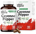 Wild &amp Organic Cayenne Pepper Capsules 500 mg - Digestive Support - Pure Cayenne Pepper Extract - Capsaicin Powder Supplement - Vegan No Fillers Non-GMO - 180 Count