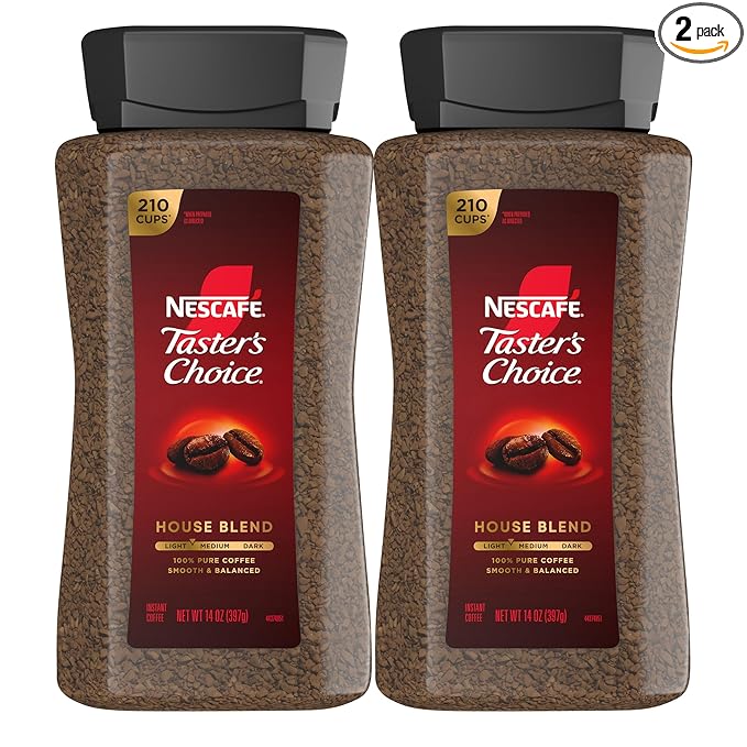 NESCAFÉ Taster's Choice Instant Coffee Light Medium Roast Coffee House Blend 2 Jars (14 Oz Each)