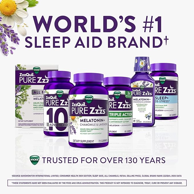 ZzzQuil Pure Zzzs All Night Extended Release Melatonin Sleep Aid Tablets Helps You Stay Asleep Longer Sleep Aid for Adults 2 mg per Tablet 56 Total Tablets (2 Packs of 28)