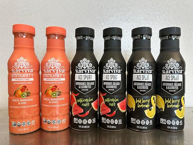 KARVIVA Immunity &amp Collagen Boost Juice Organic Wellness Juices with Prebiotics Collagen Natural Electrolyte Antioxidants Low-Sugar &amp Gluten Free 6 Bottles 12 oz