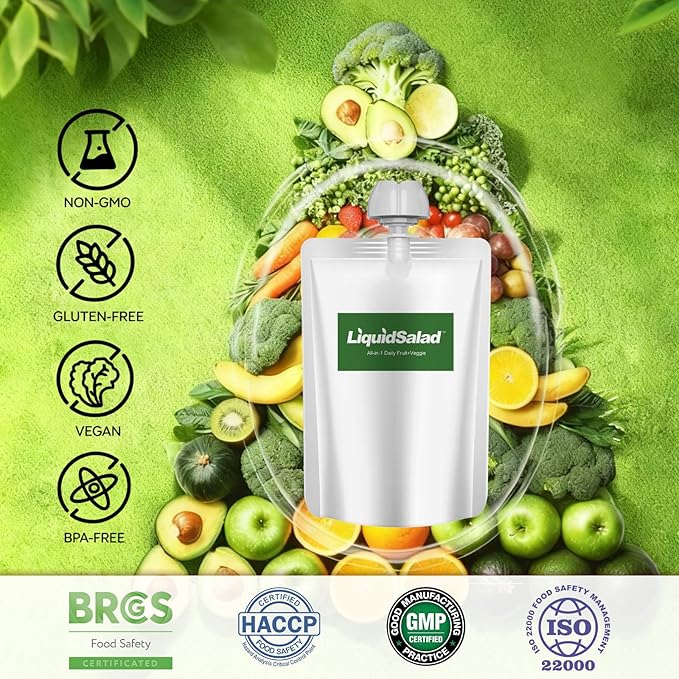 Liquid Salad 16 Fruits &amp Vegetables Juice Superfood Smoothie Pouches Assorted Ready-to-Eat Salad with dietary fiber &amp Prebiotic Wholesome Vegan Snack 14 Pouches