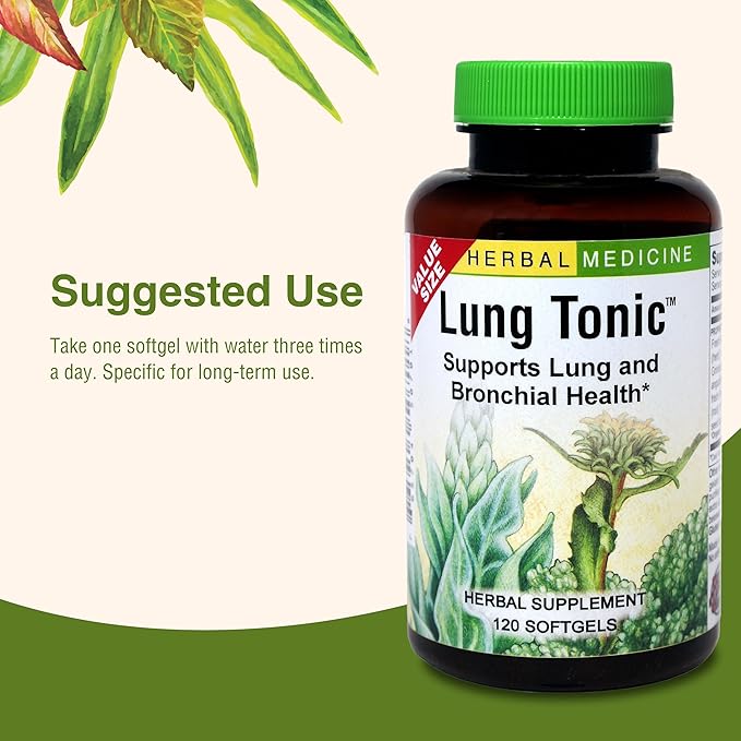 Herbs Etc. Lung Tonic - Lung Supplement for Bronchial Support - Healthy Breathing Support with Mullein Horehound &amp Grindelia - 120 Softgels