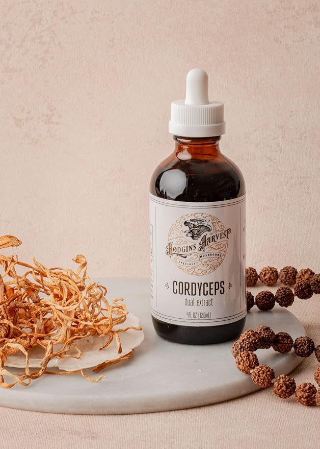 Hodgins Harvest Organic Cordyceps Mushroom Fruiting Body Extract Tincture - Extra Concentrated Dual Extract Supplement - Mushrooms for Energy Support - USDA Certified Organic - 2 fl oz