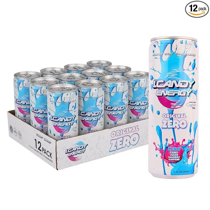 I.CANDY ZERO Energy Drink Caffeine Free Sugar Free Energy Drinks 12 Pack 12 oz Cans Zero Sugar Zero Calorie 250mg Cognizin Citicoline No Caffeine Mental Focus Energy