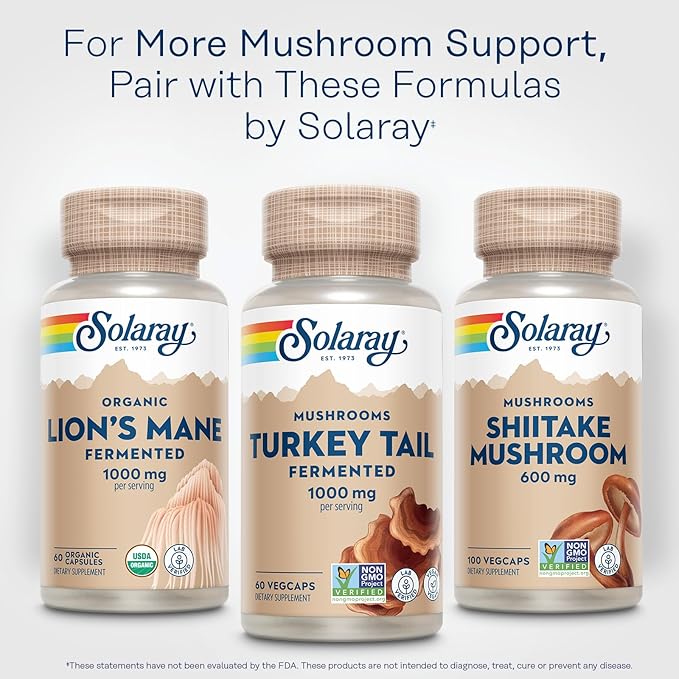SOLARAY Fermented Turkey Tail Mushroom Supplement 1000mg - Overall Wellness Support - Turkey Tail Mushroom Capsules with Organic Mushrooms - Vegan Non-GMO Lab Verified 60-Day Guarantee 30 Servings
