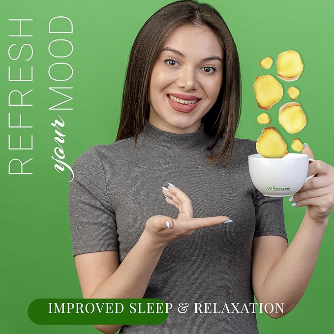 HERBOGANIC Ginger Herbal Tea - Relaxation and Delicate Aroma | Soothing and Refreshing Blend | Natural Ingredients | 60 Tea Bags